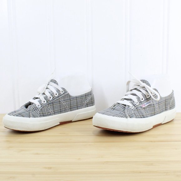 Superga Checkered Black White Canvas Low Top Sneakers Size M 4.5 L 6 - Picture 2 of 9